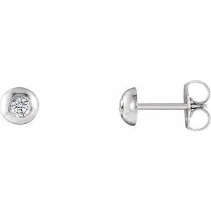 14K White 1/8 CTW Diamond Domed Stud Earrings