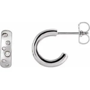 14K White 1/8 CTW Diamond Hoop Earrings