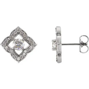 14K White 3/4 CTW Diamond Halo-Style Clover Earrings