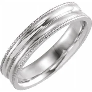 14K White 5 mm Grooved Band with Rope Edge Size 10.5