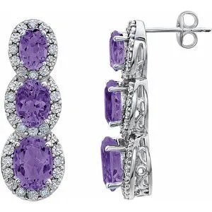 14K White Amethyst & .07 CTW Diamond 3-Stone Earrings