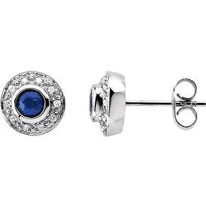 14K White Blue Sapphire & 1/10 CTW Diamond Earrings