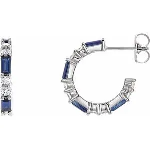 14K White Chatham® Created Blue Sapphire & 1/2 CTW Diamond Earrings