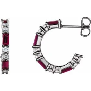 14K White Chatham® Lab-Created Ruby & 1/2 CTW Diamond Earrings