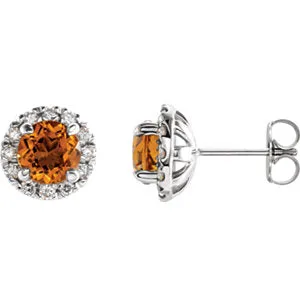 14K White Citrine & 1/3 CTW Diamond Earrings