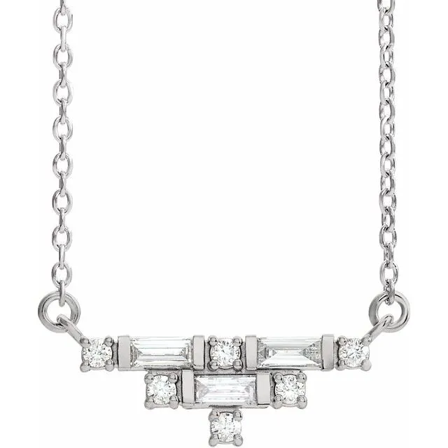 14K White Gold 1/4 CTW Natural Diamond Art Deco 18" Necklace