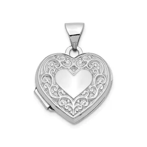 14K White Gold (15.5mm) Scroll Pattern Heart Locket
