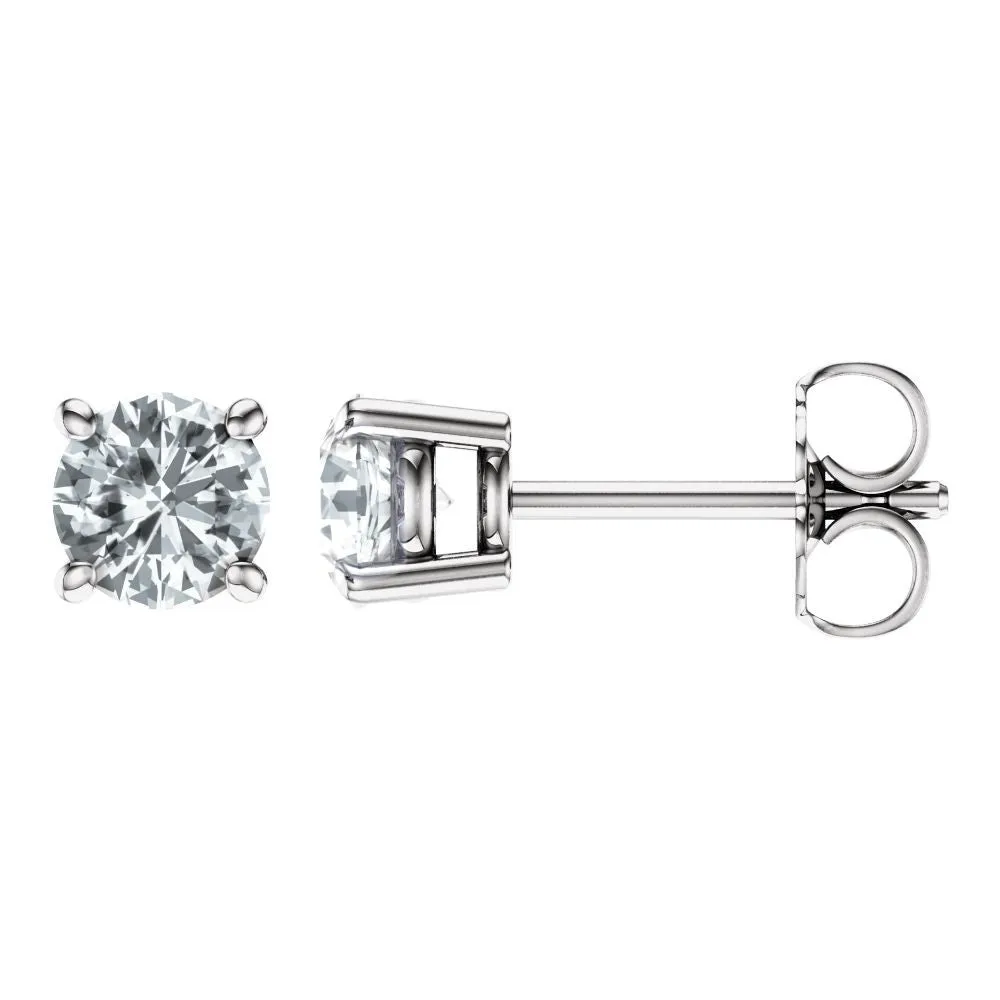 14k White Gold 5mm Round White Sapphire Earrings