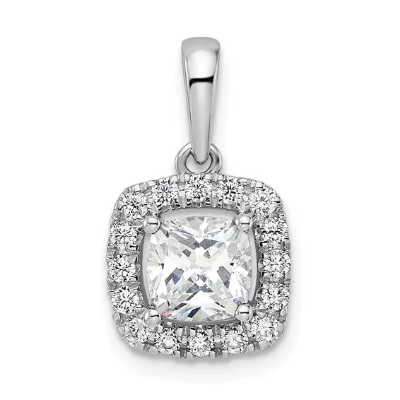 14k White Gold 6mm Cushion Gemstone and Diamond Halo Pendants