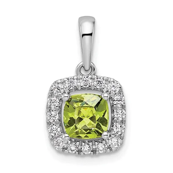 14k White Gold 6mm Cushion Gemstone and Diamond Halo Pendants