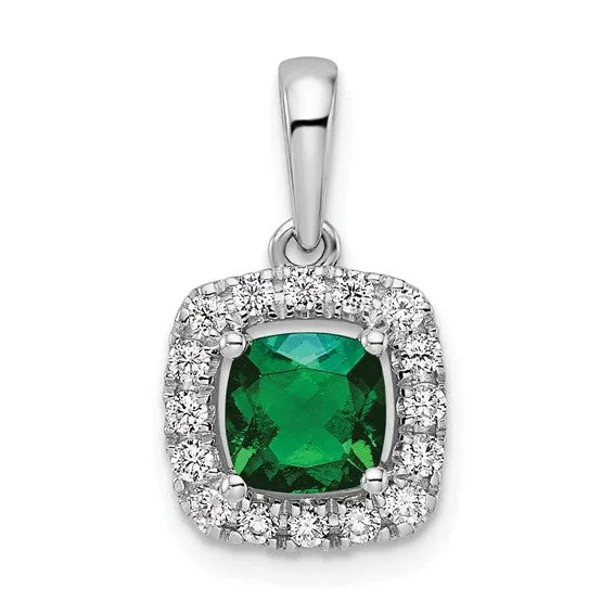 14k White Gold 6mm Cushion Gemstone and Diamond Halo Pendants