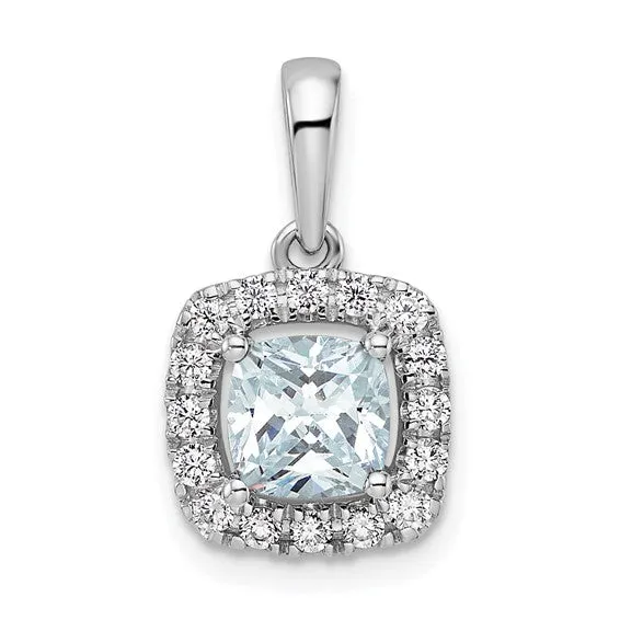 14k White Gold 6mm Cushion Gemstone and Diamond Halo Pendants