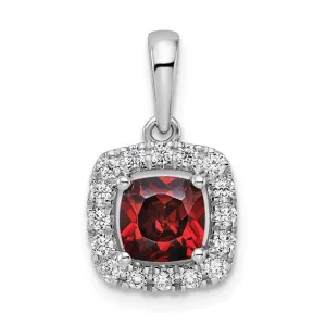 14k White Gold 6mm Cushion Gemstone and Diamond Halo Pendants