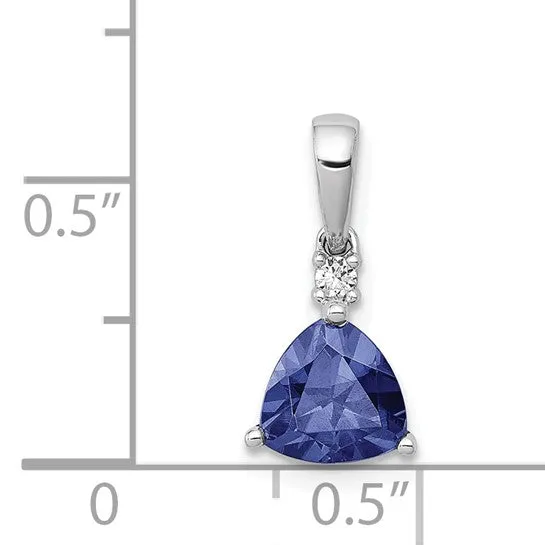 14k White Gold .90 Trillion Cut Tanzanite & Diamond Pendant