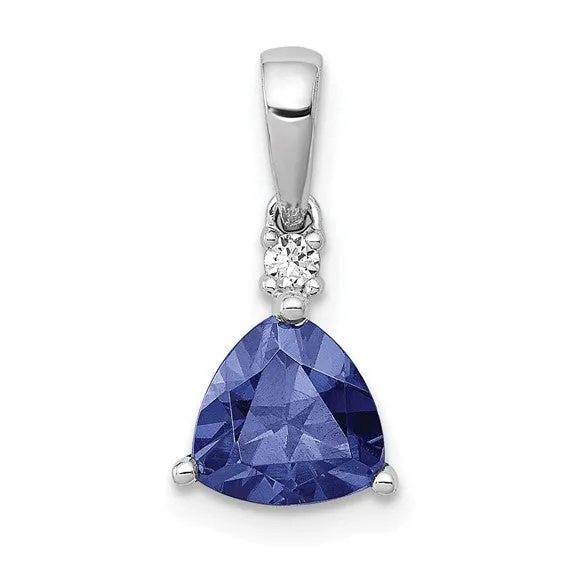 14k White Gold .90 Trillion Cut Tanzanite & Diamond Pendant