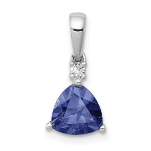 14k White Gold .90 Trillion Cut Tanzanite & Diamond Pendant