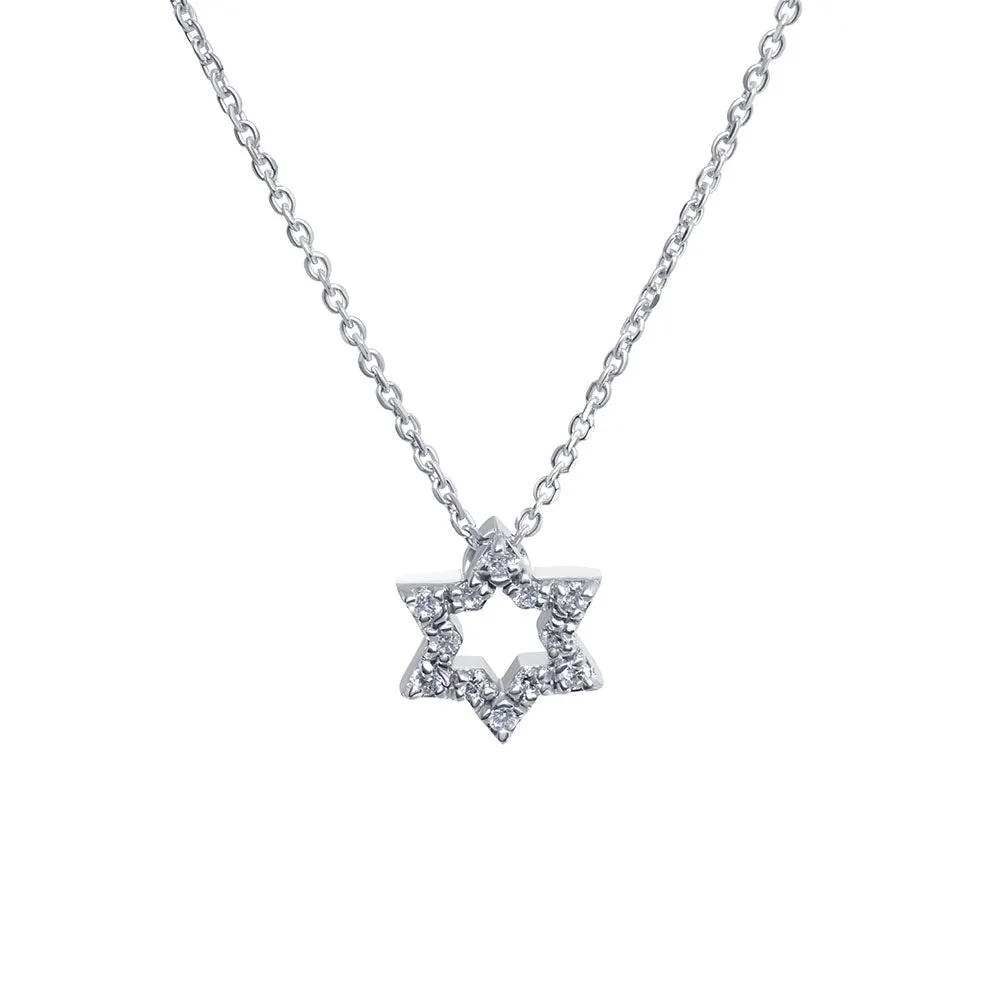 14K White Gold & Diamond Star Of David / Jewish Star Pendant/Charm