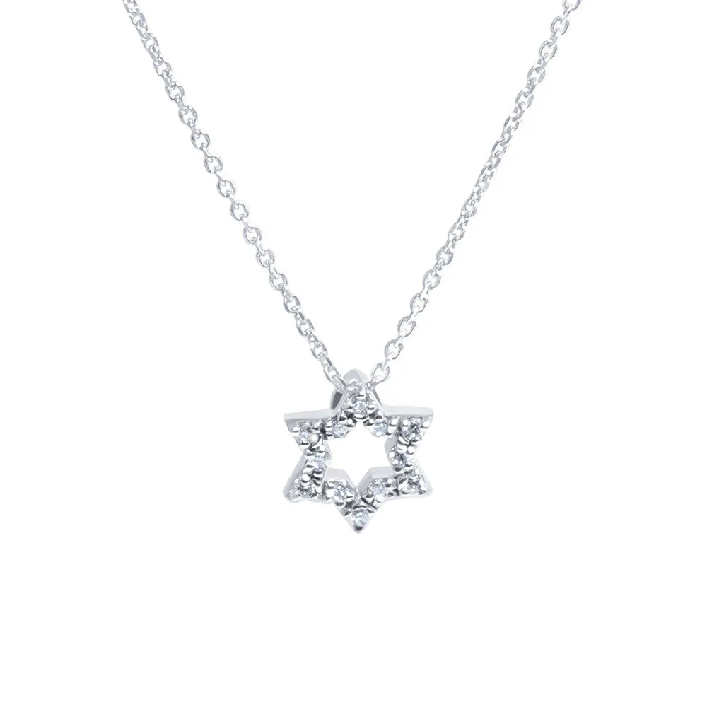14K White Gold & Diamond Star Of David / Jewish Star Pendant/Charm