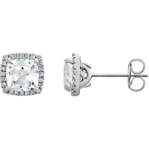 14k White Gold Created White Sapphire & 1/8 CTW Diamond Earrings