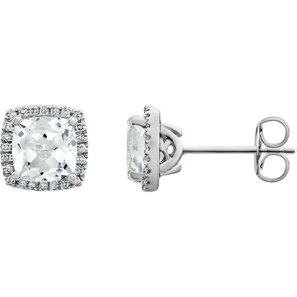 14k White Gold Created White Sapphire & 1/8 CTW Diamond Earrings
