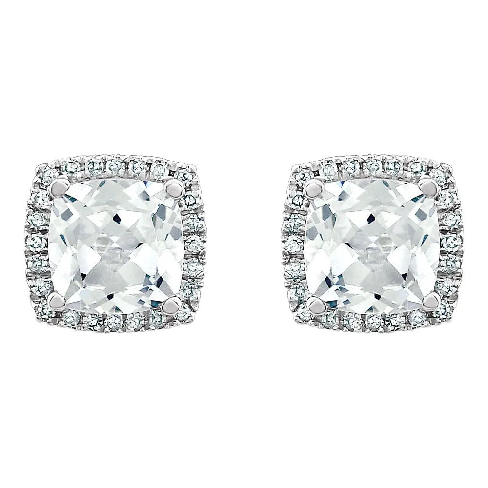14k White Gold Created White Sapphire & 1/8 CTW Diamond Earrings