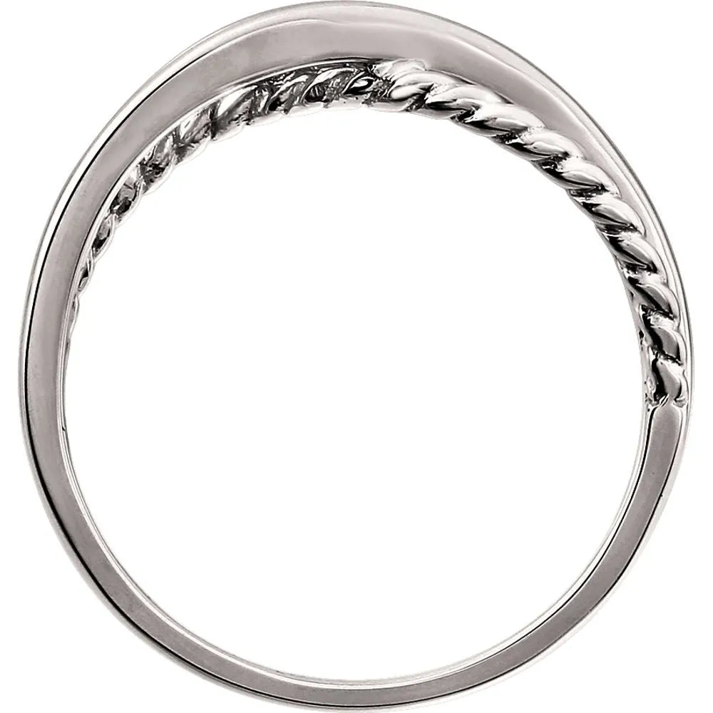 14k White Gold Crossover Rope Ring, Size 7
