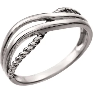 14k White Gold Crossover Rope Ring, Size 7