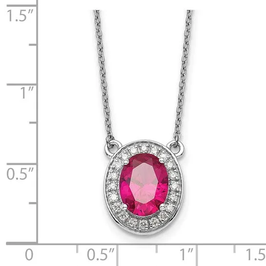 14k White Gold Diamond and Oval Ruby 18 inch Necklace