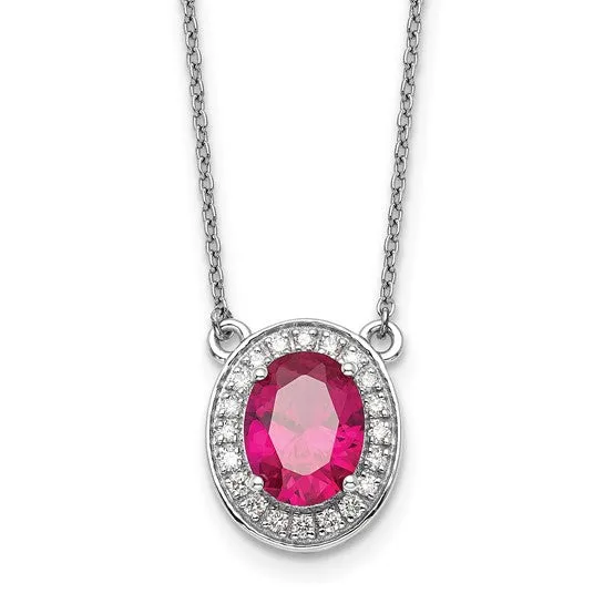 14k White Gold Diamond and Oval Ruby 18 inch Necklace