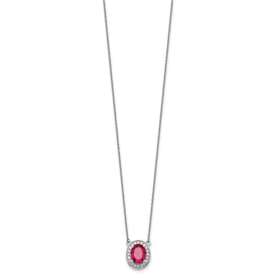 14k White Gold Diamond and Oval Ruby 18 inch Necklace