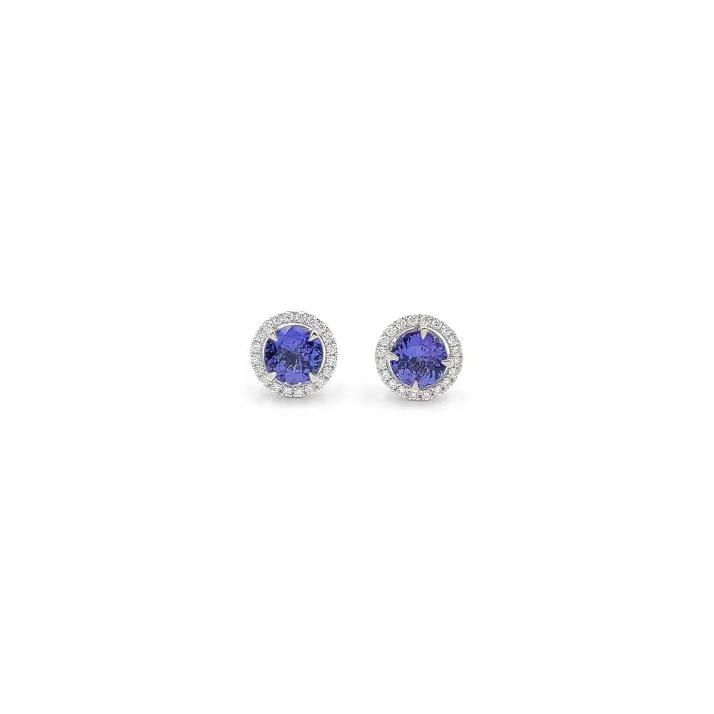 14K White Gold Diamond and Tanzanite Stud Earrings, 4.0g