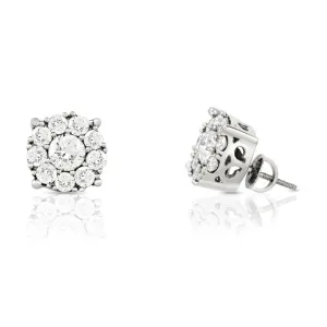 14k White Gold Diamond Cluster Earring 5 Ctw