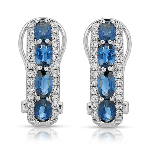14k White Gold Earrings, Oval-Cut Ceylon Sapphire  and Diamond Accent Hoop Earrings