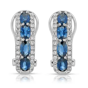 14k White Gold Earrings, Oval-Cut Ceylon Sapphire  and Diamond Accent Hoop Earrings