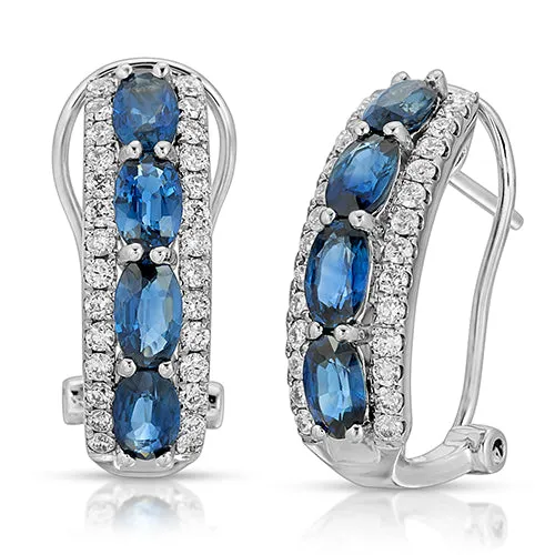 14k White Gold Earrings, Oval-Cut Ceylon Sapphire  and Diamond Accent Hoop Earrings