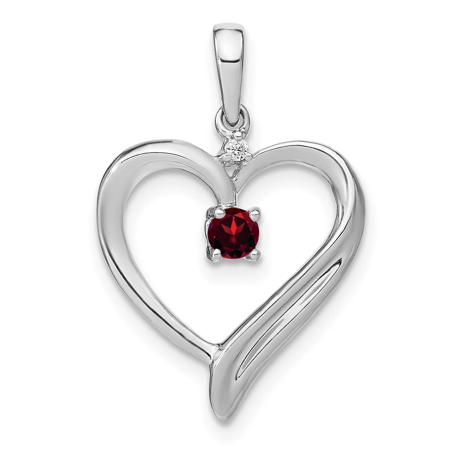 14k White Gold Garnet and Diamond Fancy Heart Shape Pendant