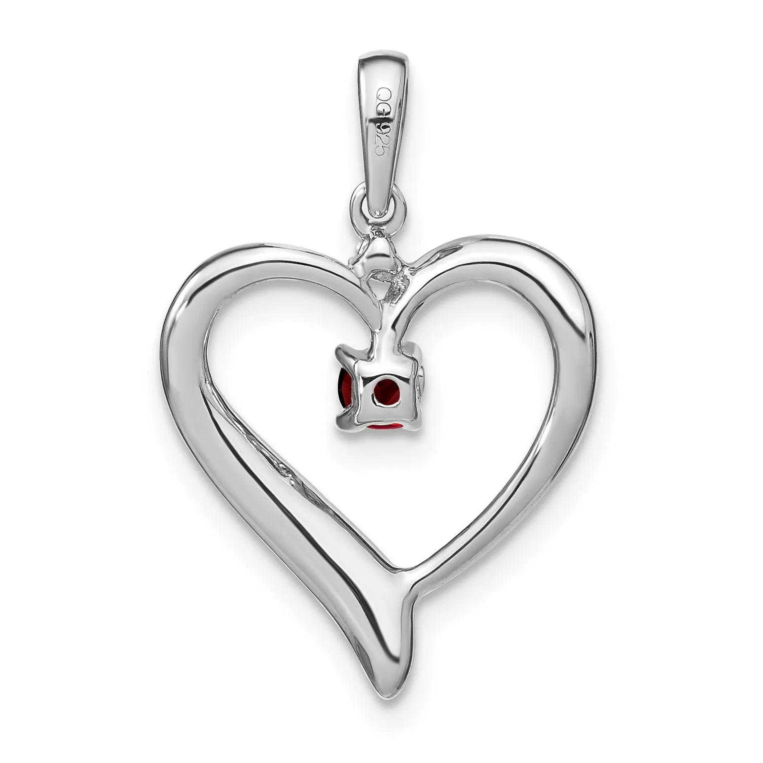 14k White Gold Garnet and Diamond Fancy Heart Shape Pendant