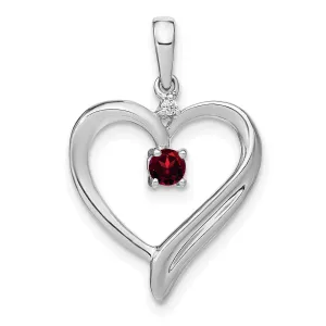14k White Gold Garnet and Diamond Fancy Heart Shape Pendant