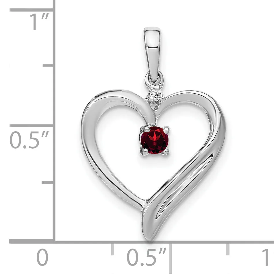 14k White Gold Garnet and Diamond Fancy Heart Shape Pendant