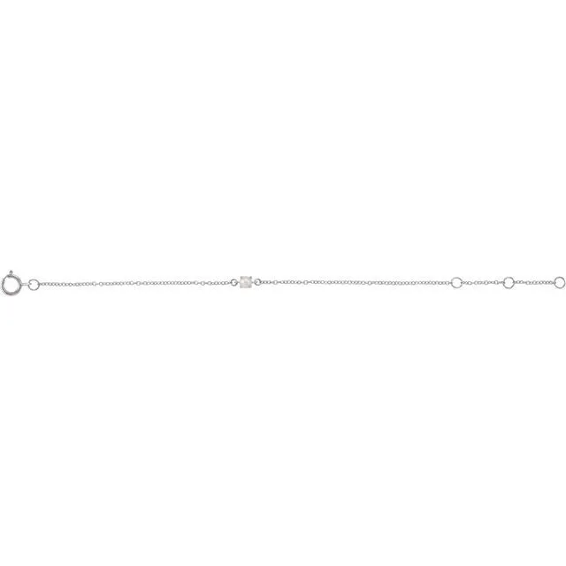 14K White Gold Imitation Freshwater Pearl Youth Birthstone 4 1/2-5 1/2" Bracelet