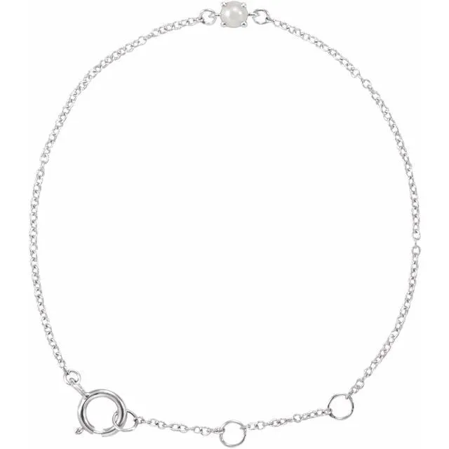 14K White Gold Imitation Freshwater Pearl Youth Birthstone 4 1/2-5 1/2" Bracelet