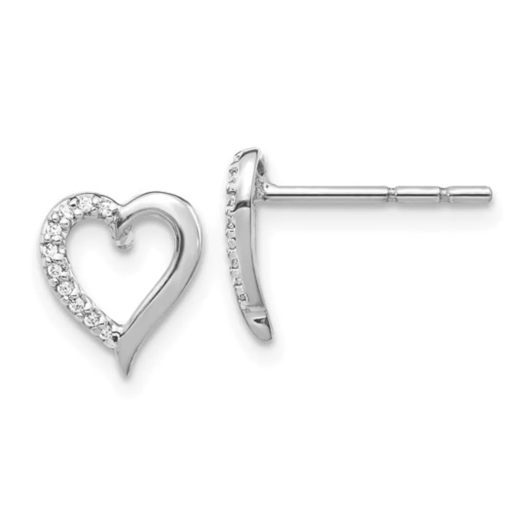 14k White Gold Lab Grown Diamond Open Heart Stud Earrings