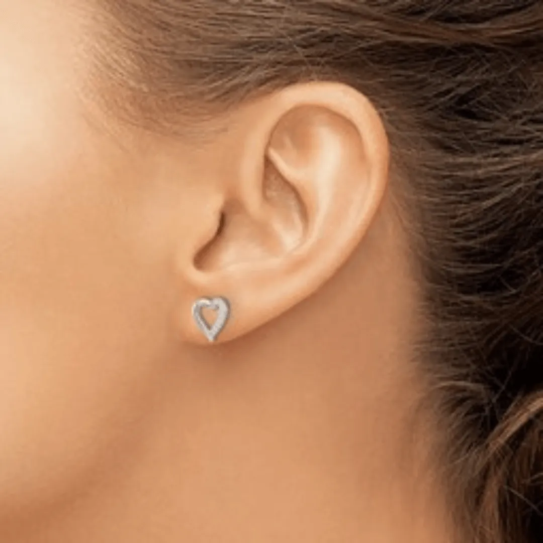 14k White Gold Lab Grown Diamond Open Heart Stud Earrings