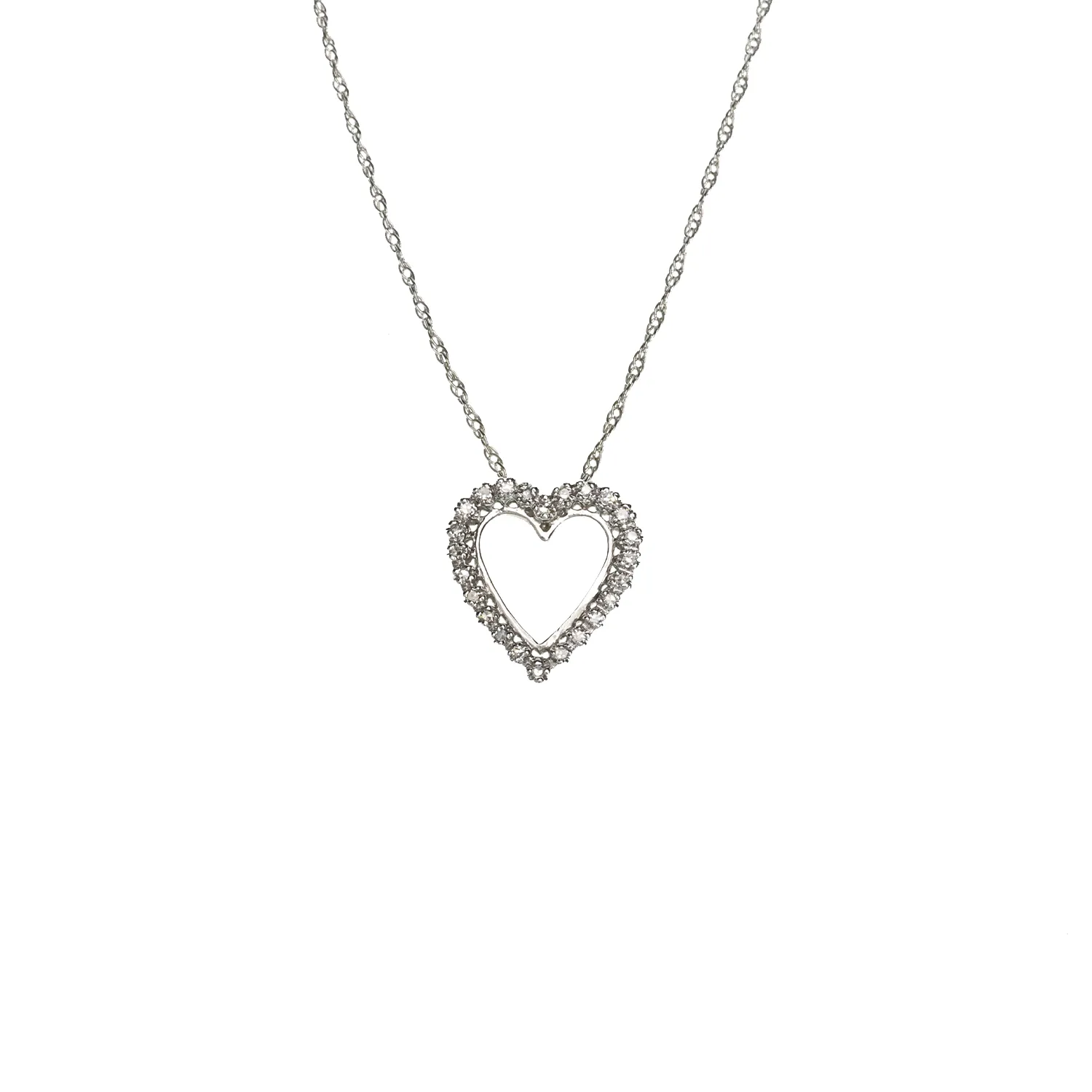 14k White Gold Open Heart Frame Pendant 1 Ctw