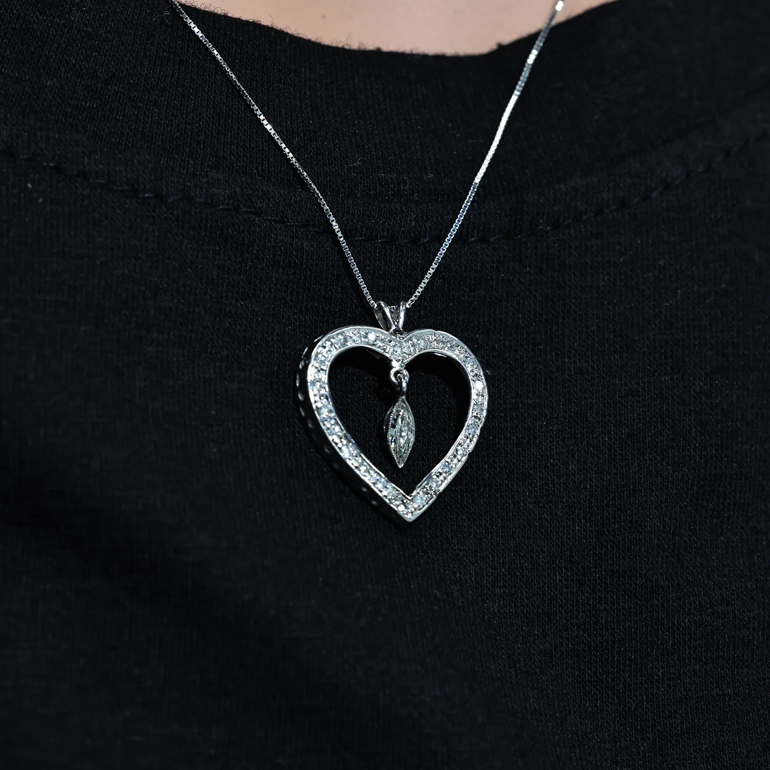 14k White Gold Open Heart Pendant .59 Ctw