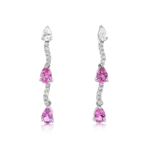 14K White Gold Pear Shape Pink Sapphire And Diamond Drop Earrings (2.25ctw)