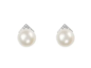 14k White Gold Pearl Diamond Earrings