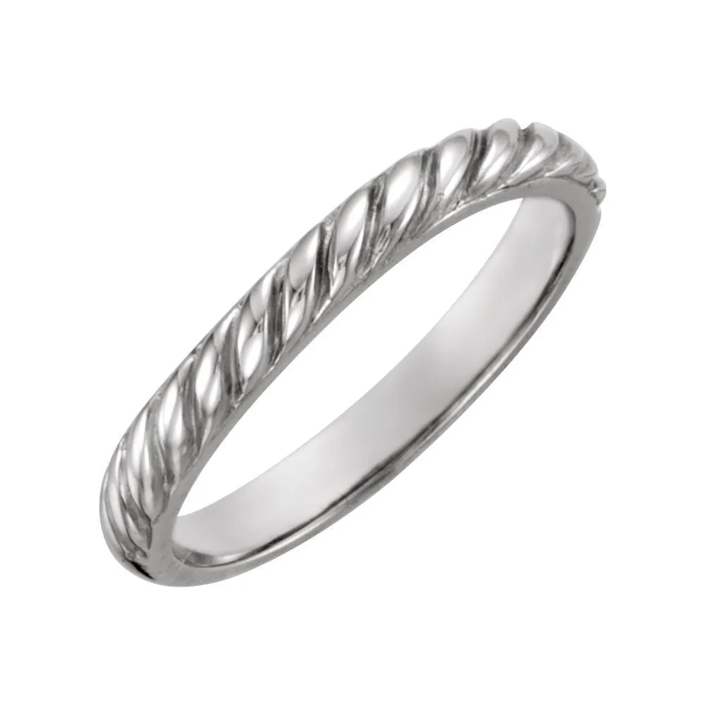 14k White Gold Rope Design Stackable Band , Size 7