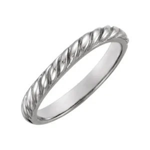 14k White Gold Rope Design Stackable Band , Size 7