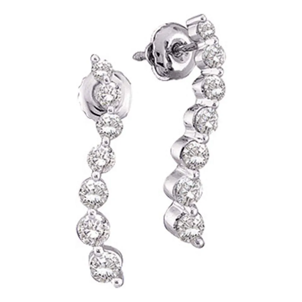14k White Gold Round Diamond Journey Love Anniversary Screwback Stud Earrings 1/4 Cttw